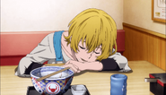 Kenji falling asleep after eating