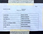 Cast list for my episode cut out of my script.