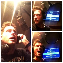 Ryan Alosio recording voice over in sound booth