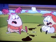 pinkheaded girl with purple eyes and redheaded girl with blue eyes run out of chocolate.