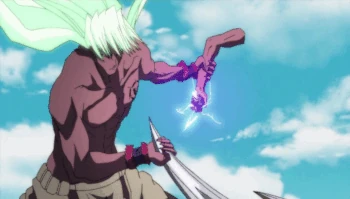 Black Kakugane III flies back slicing off Victor's arm