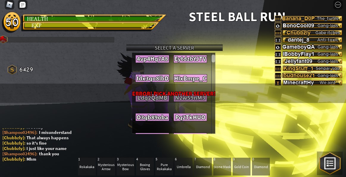 Is Steel Ball Run Broken Or Something Fandom - roblox server is broken again