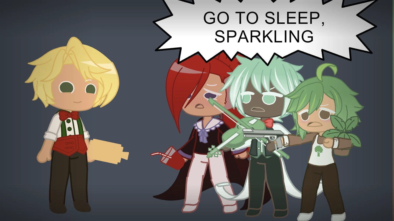 The juice bar regulars at 3 am trying to convince Sparkling to sleep