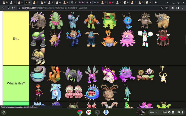 All the monsters tier list : r/MySingingMonsters