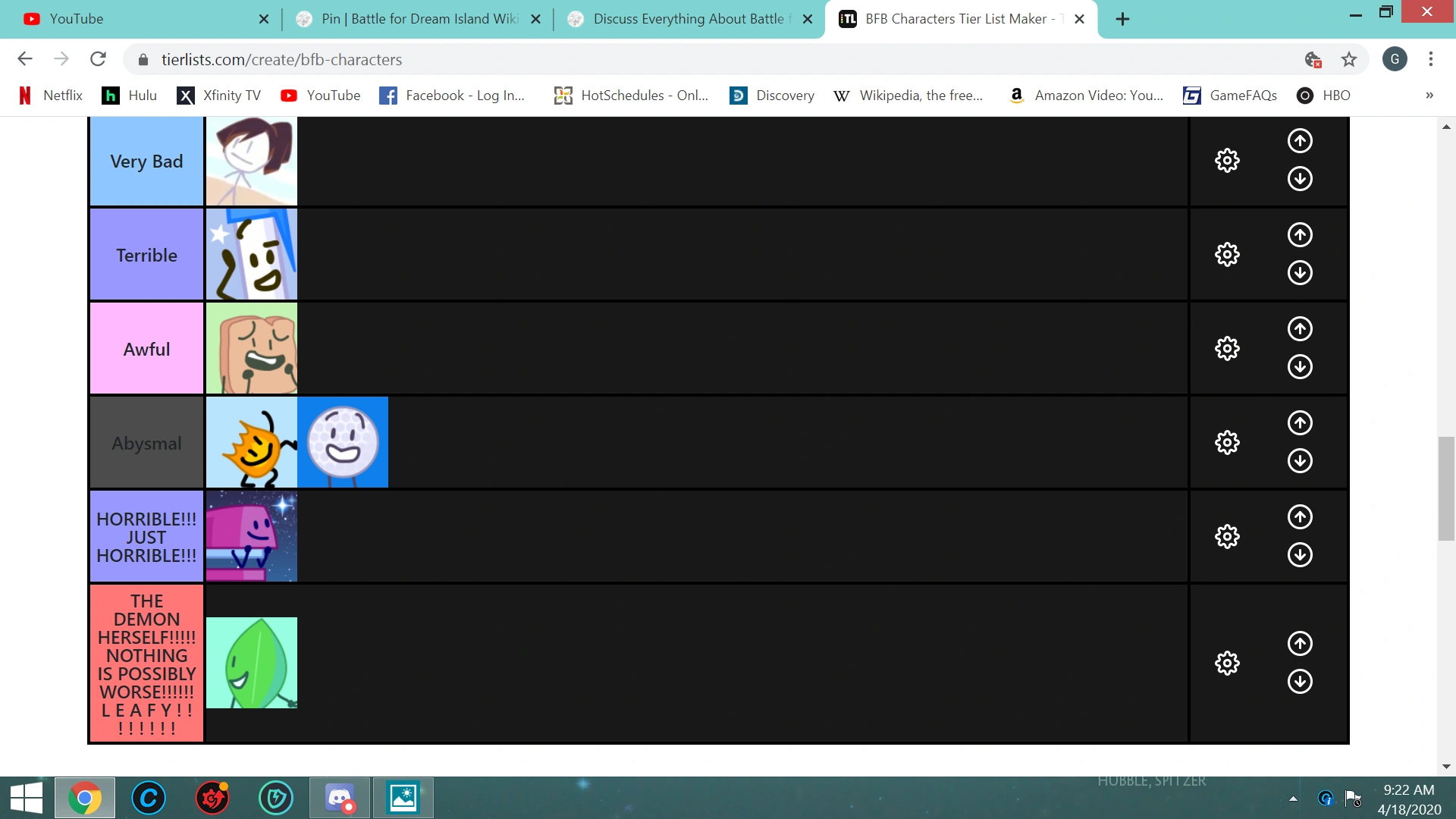 My BFB tier list. (Updated after BFB 17.) Fandom