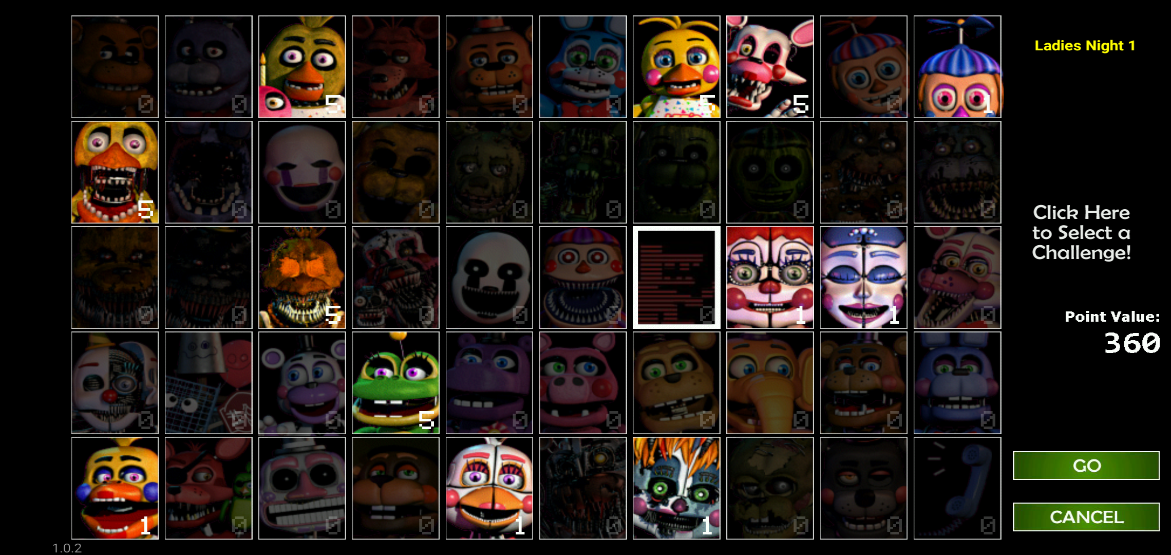 Фнаф каст. Ultimate Custom Night челленджи. Ladie's Night Ultimate Custom Night. FNAF UCN Ladies Night 1. Челленджи ФНАФ 7 кастом Найт.