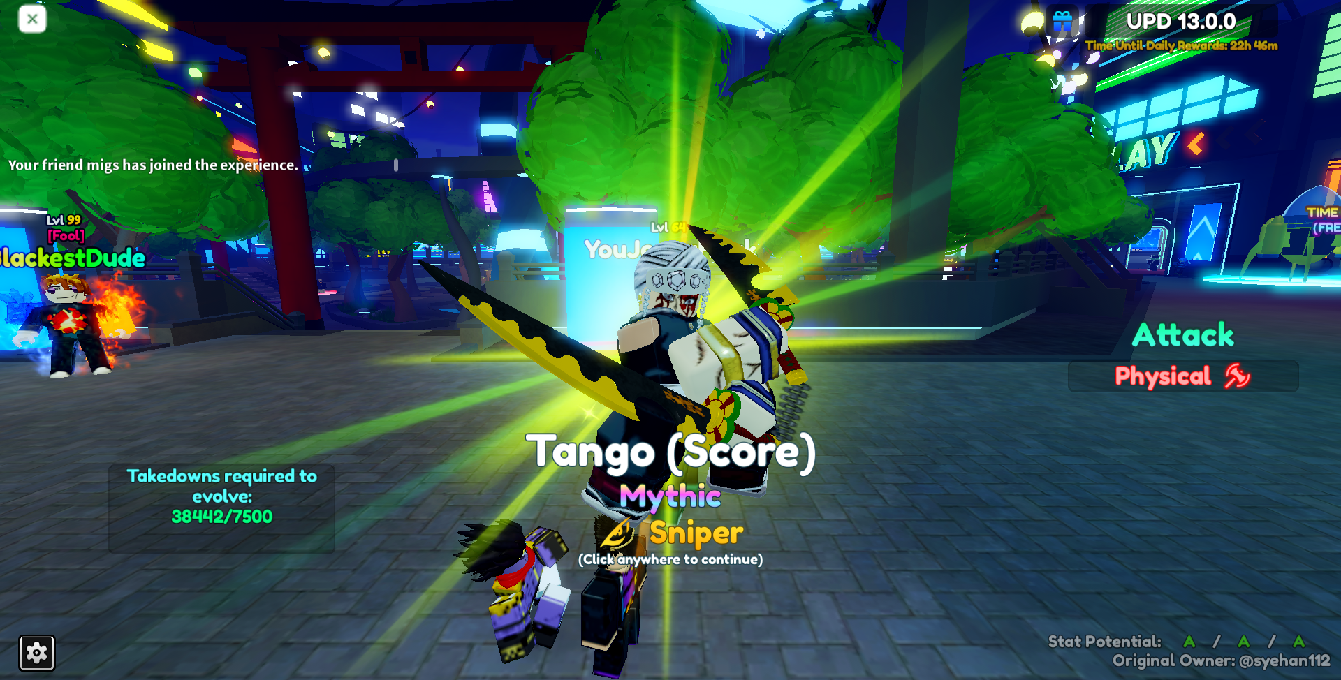 Got Sniper trait on Tango unevo