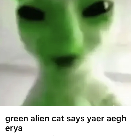 green alien cat says yaer aegh erya | Fandom