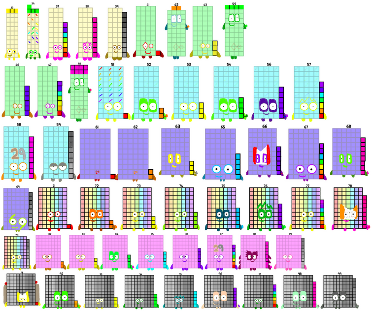 Here are my fanmade Numberblocks 33 to 99 | Fandom