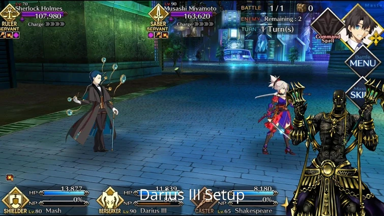 [FGO NA] Olympus Musashi + Holmes Fight - Darius III Setup