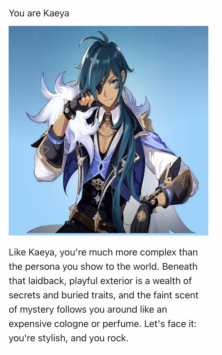 My kins are always either albedo or Kaeya or scaramouche ...