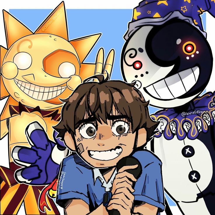 gregory, sun, and moon (five nights at freddy's and 1 more) drawn