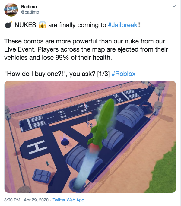 Extra Update News Fandom - roblox jailbreak nuke event