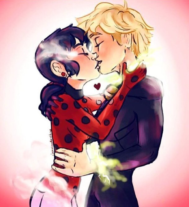 Ladybug & cat noir kiss now and then but they might kiss every single