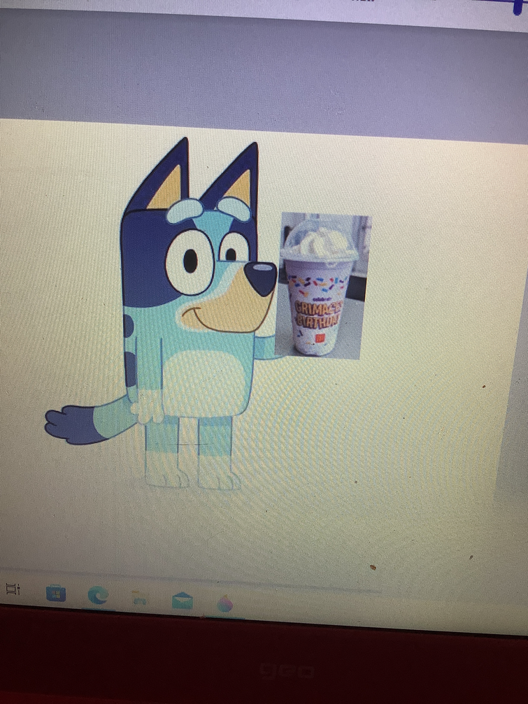 Bluey with a grimace shake