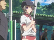 Tomoyo holding a baseball bat as seen in the ~After Story~ episode The Goodbye at the End of Summer.