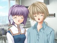 Ryou and Kappei together at the end of Kappei's route in Clannad