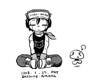 Concept art of Quote, with the name "Curly Brace" on his cap