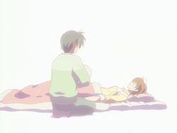 Nagisa dies after giving birth to Ushio.