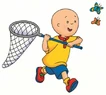 Caillou catching butterflies with a net