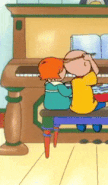 Rosie and Caillou playing music while sitting on the bench (Caillou's Got Rhythm)