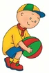 Caillou with a red and green (Christmas colored) patterned ball