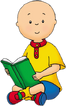 Caillou poses with a book