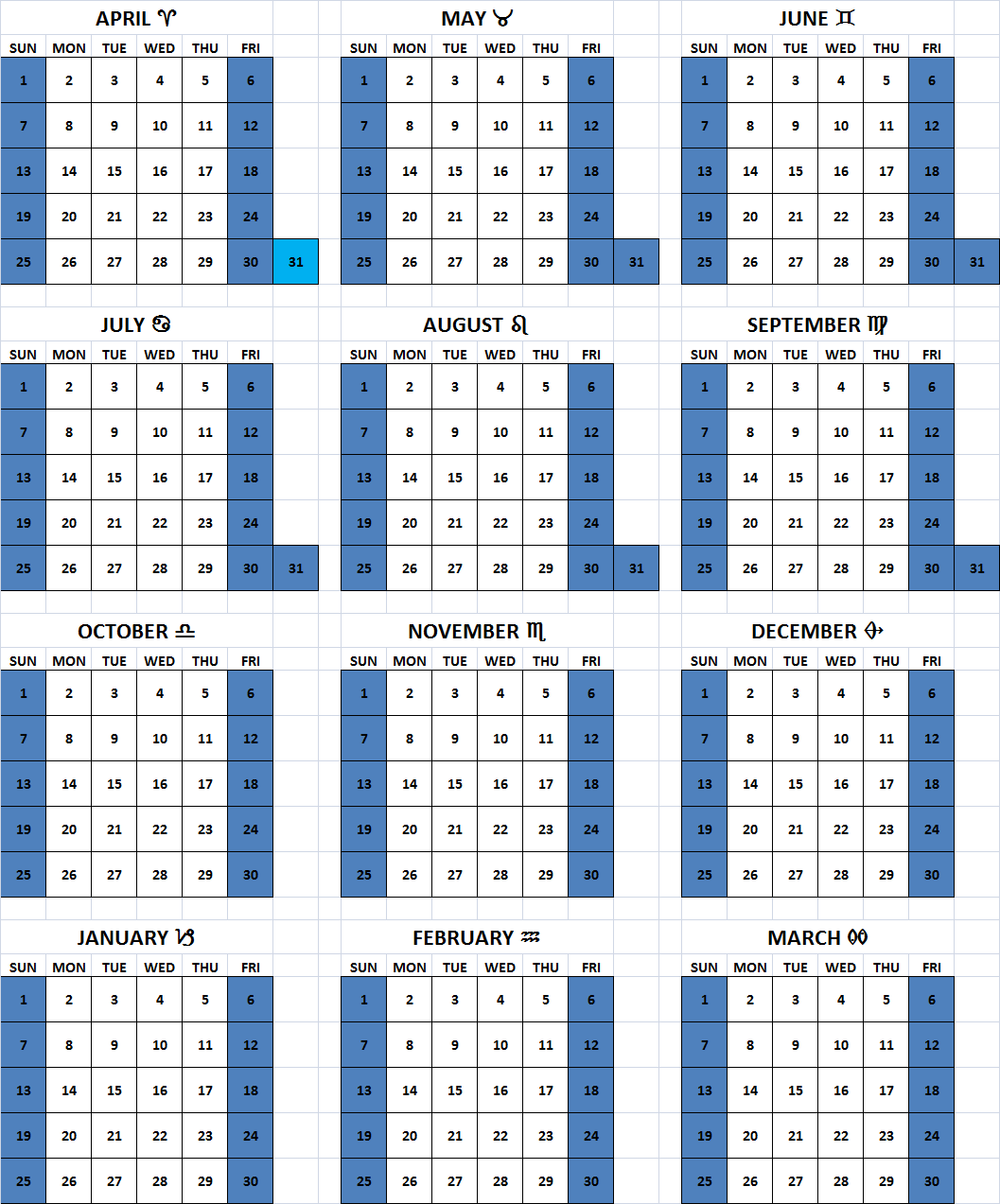 6 Day Week Solar Calendar with common Muslim Christian weekend