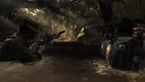 Price (vänster) tillsammans med Soap och Yuri (spelarens perspektiv).