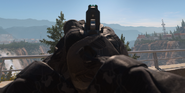 Aiming with the default sights of the 9mm Daemon.