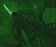 The AN/PEQ-6 laser beam, seen through night vision goggles