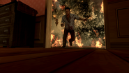 Raul chasing the grenade inside the room.