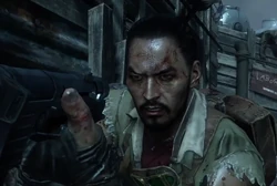 Takeo Masaki wielding the MP40.