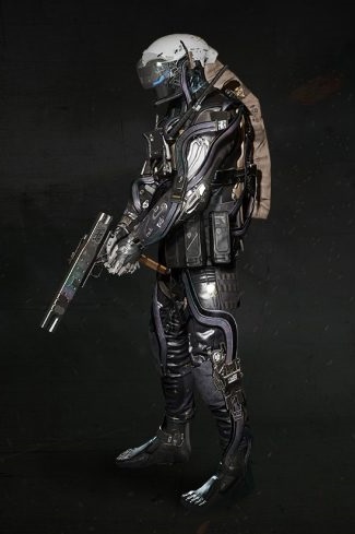 Heavy tactical combat suit, reactive plating, gray and black