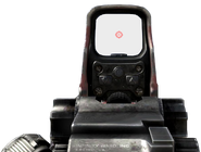 Aiming down a Holographic Sight in Call of Duty: Modern Warfare 2.