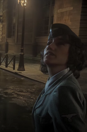 Vivian looking at the fireworks after the Liberation of France.