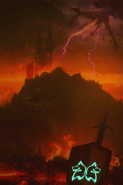 Castle on a mountain being attacked by an Apothicon