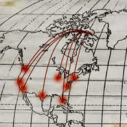 V-2 launch map, showing what cities the Germans were going to target.