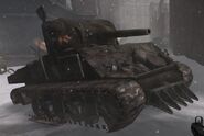 A destroyed M4 Sherman in Call of Duty 2.