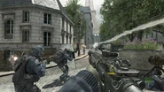 GIGN Operatives fighting in the Resistance multiplayer map. Note the insignia on teammates.