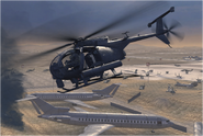 A Shadow Company member flies an MH-6 Little Bird.