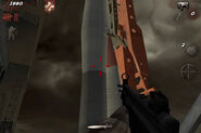 Looking towards the rocket in Black Ops Zombies. Note the red reticles.