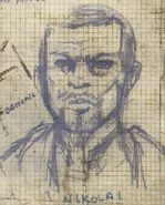 Soap's drawing of Nikolai on his journal.