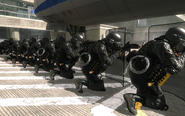 A Riot Shield wall formation.