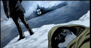 Makarov with Ghost's corpse as a ship belonging to the Ghosts arrive.