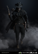 Concept Art of Ghost's "Gunslinger" skin, featuring him with a silver ghost mask.