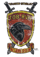 The Raven Software logo as seen on the FOB logo in Lookout. WI and 608 refer to Wisconsin and the area code, which is where Raven Software is based.