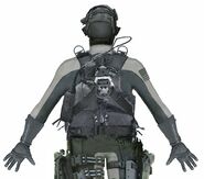 Concept art for a stealth based character model; the back is displayed.