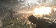 Lewis burning the Japanese soldiers with a Flamethrower.