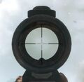 Aiming down the default ACOG sight with simple crosshairs.